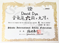 Sensei Dye's certificate, promotion to Rokyudan